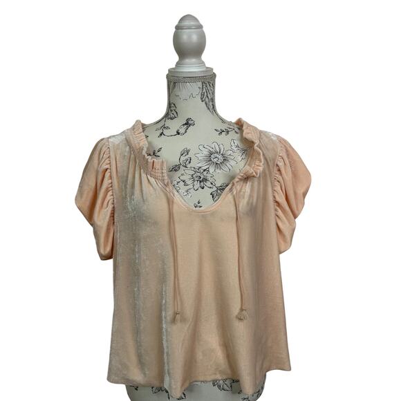 Free People Terese Top Pink Tint Flutter Short Sleeves Size M - Picture 2 of 8